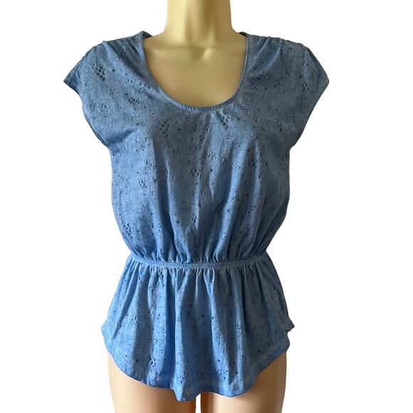 Mossimo Supply Co Size XS Blue Print Knit Top Blouse Y2K Vibe - Picture 1 of 9